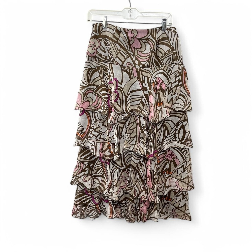 Vintage 90s Boho Floral Tiered Ruffle Midi Skirt 4 Festival Cottagecore Party